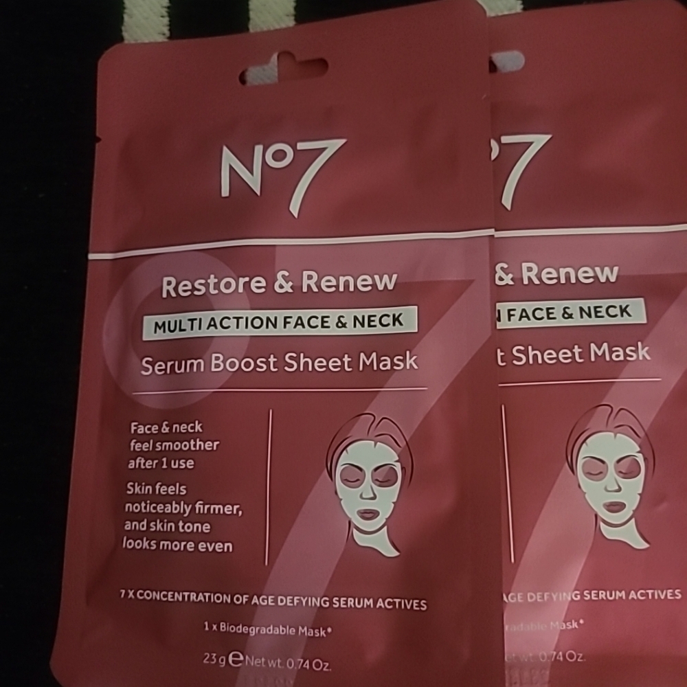 No7 Restore Tenew Multi Action Face Neck Serum Boost Sheet Mask qty 2 - Picture 1 of 4